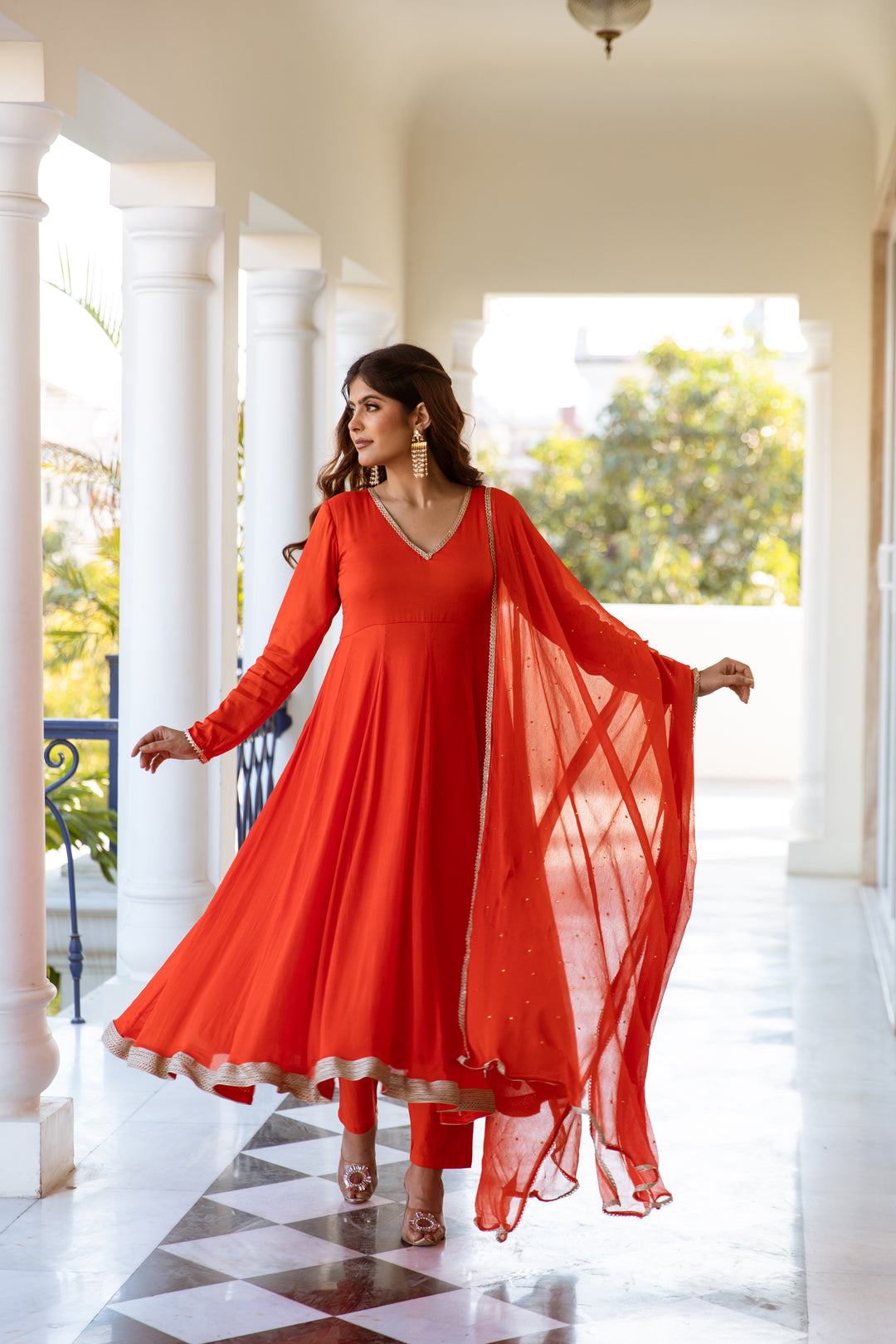 Saffron Pure Chinon Anarkali